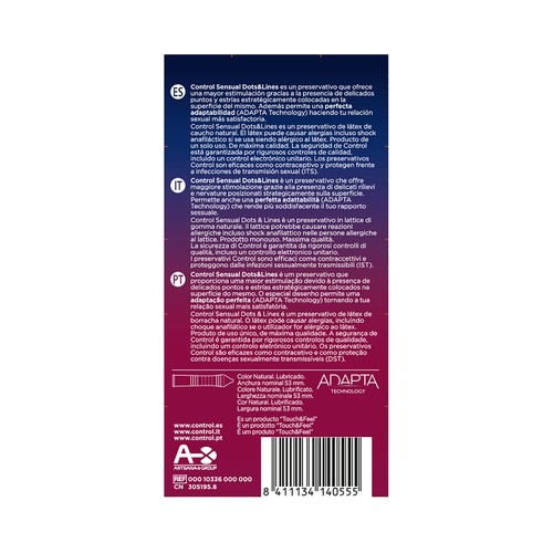 CONTROL Preservativos lubricados con puntos y estrias, para un placer superior CONTROL Sensual Dots & lines 12 uds.