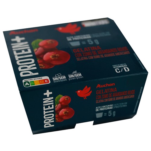 AUCHAN Gelatina de zumo de arándanos rojos con alto contenido en proteínas 4 x 100 g Producto Alcampo.