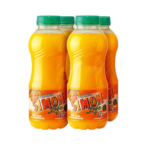 Refresco zumo sabor naranja SIMON LIFE pack de 4 uds x 330 ml.