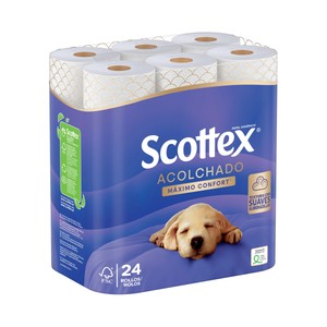 SCOTTEX Acolchado Papel higiénico de triple capa 24 rollos.