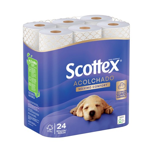 SCOTTEX Acolchado Papel higiénico de triple capa 24 rollos.