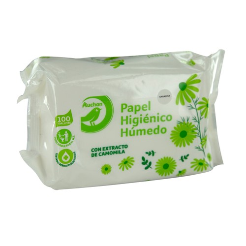 Papel higiénico húmedo con extracto de camomila PRODUCTO ECONÓMICO ALCAMPO 100 uds.