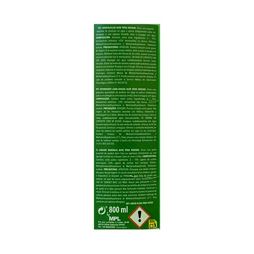 EKOSAN Detergente lavavajillas a mano con extracto de aloe vera 800 ml.