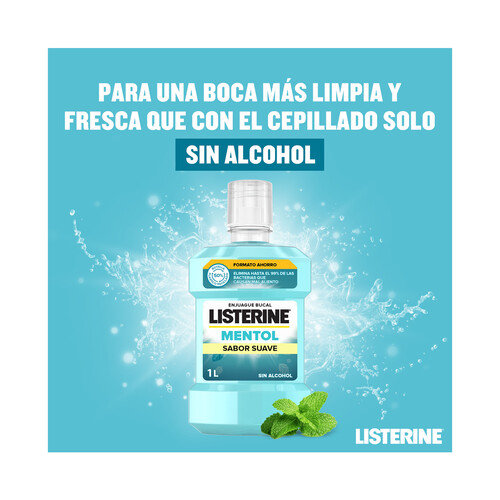 LISTERINE Enjuage bucal de uso diario sin alcohol, con sabor suave a mentol LISTERINE 1 l.