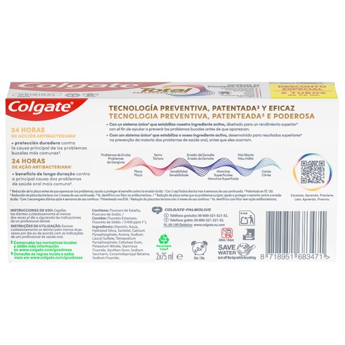 COLGATE Total prevención activa Pasta de dientes con protección 8 en 1 2 x 75 ml.