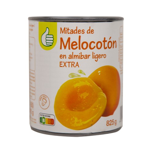 Mitades de melocotón en almíbar PRODUCTO ECONÓMICO ALCAMPO 480 g. peso neto escurrido