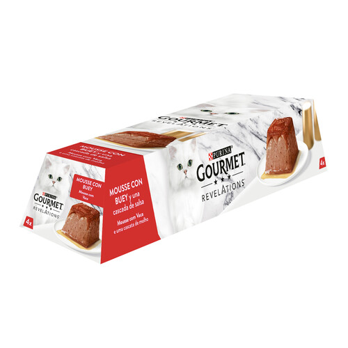 PURINA GOURMET Alimentos gatos húmedo, mousse con buey PURINA GOURMET 4 uds. x 57 g.