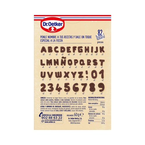 DR. OETKER Letras y números de chocolate negro (82 piezas) Dr. OETKER 60 gr,
