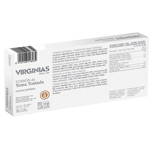 VIRGINIAS Turrón yema tostada 150 g.