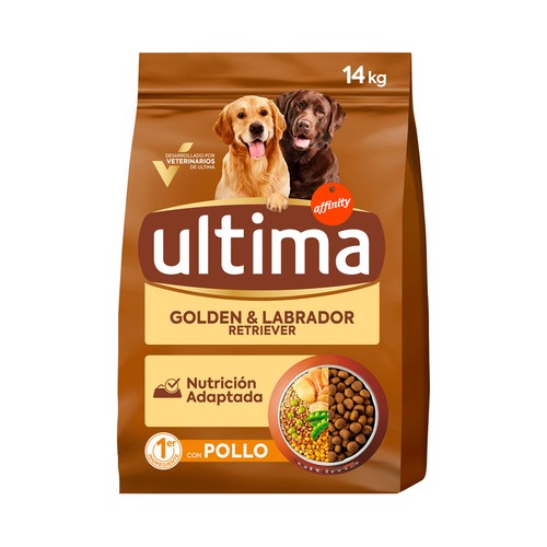 ULTIMA Comida para perros adultos seca a base de pollo, arroz y cereales integrales golden & labrador retriever Affinity 14 kg.