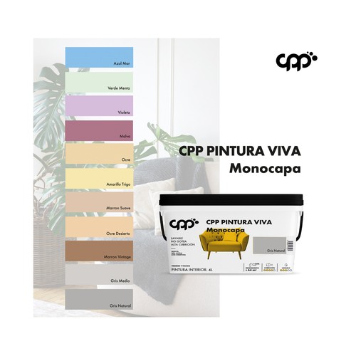 Pintura interior 4L para paredes y techos, gris natural CPP