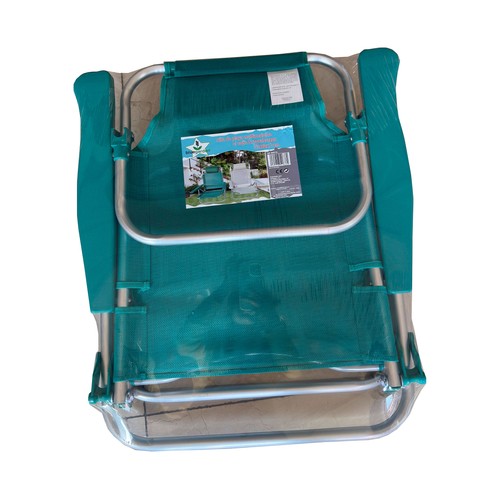 Silla de playa de 53x62x77 cm, 5 posiciones, con reposabrazos, verde y blanco. BLUE GARDEN