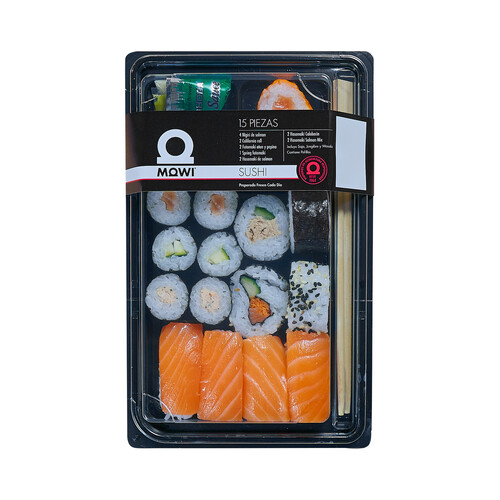 Bandeja con 13 piezas de sushi variado MOWI 338 g.
