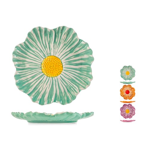 Plato flor verde 26cm ceramica. H&H.