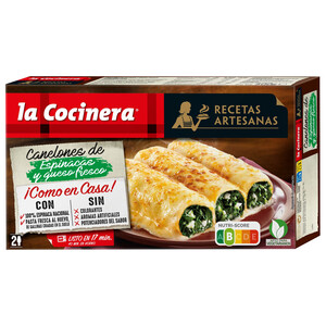LA COCINERA Canelones de pasta fresca al huevo, rellenos de espinacas (100% nacionales) y queso LA COCINERA Recetas artesanas 500 g.