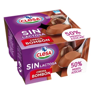 CLESA Crema de bombón sin lactosa y con un 50% menos de azúcar 4 x 125 g.