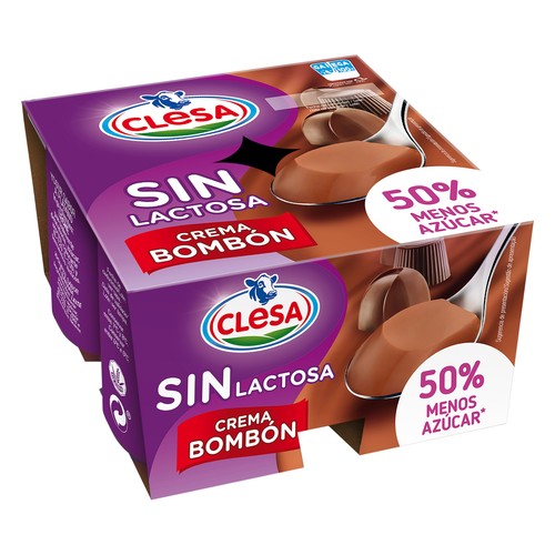 CLESA Crema de bombón sin lactosa y con un 50% menos de azúcar 4 x 125 g.