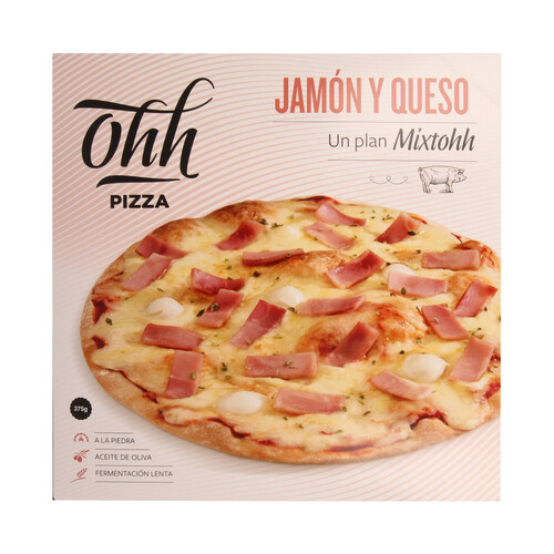 OHH PIZZA Pizza realizada en horno de piedra de jamón y queso mozarrella OHH PIZZA 375 g.