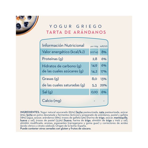 OIKOS Yogur griego azucarado con tarta de arándanos de Danone 2 x 110 g.