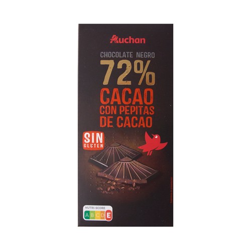 Tableta de chocolate negro 72 % cacao con pepitas de chocolate PRODUCTO ALCAMPO 100 g