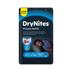 DRYNITES Pañales de noche talla 7 (calzoncillos absorbentes), para niños de 17 a 30 kilogramos y de 4 a 7 años DRYNITES Pijama pants 16 uds.