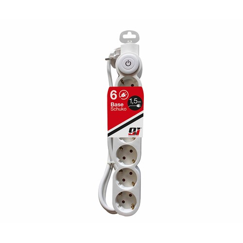 Base 6 tomas con interruptor 3x1,5mm 1,5m blanca, NINE&ONE.