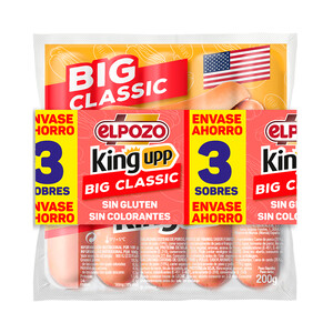 Imagen de EL POZO Big classic king upp Salchichas cocidas de pavo y cerdo sabor ahumado 3 x 200 g.