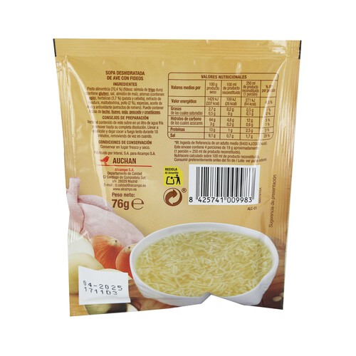 PRODUCTO ALCAMPO Sopa de ave con fideos PRODUCTO ALCAMPO sobre de 80 g.