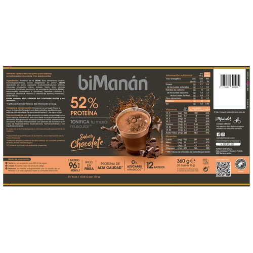 BIMANÁN Batido de proteína con sabor a chocolate 360 g.