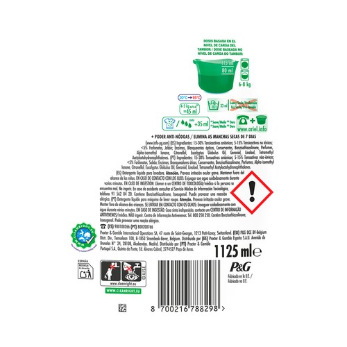 ARIEL Detergente líquido extra poder quitamanchas 25 DS.