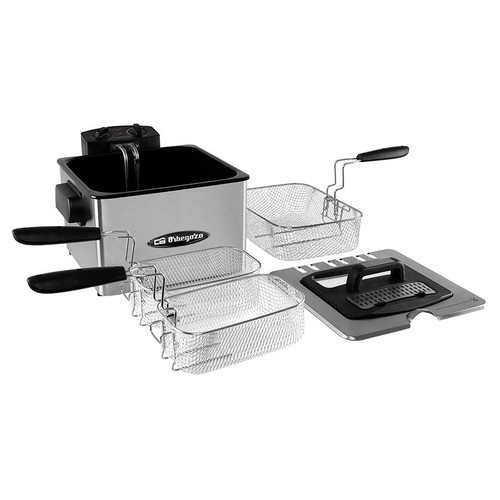 Freidora de acero inoxidable OBREGOZO FDR55, 2180W, capacidad 4,5L., tres cestillos con asa, temporizador.