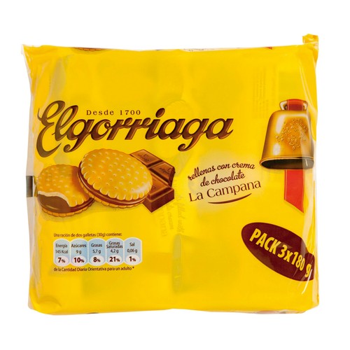 ELGORRIAGA Galletas rellenas de chocolate 180 g.