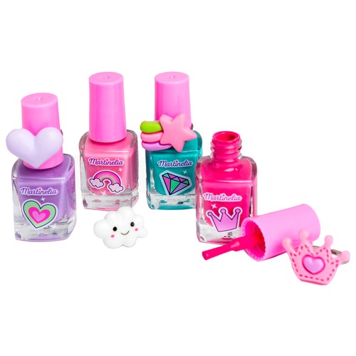 MARTINELIA Super girl Estuche con 4 esmaltes de uñas infantiles y 4 anillos.