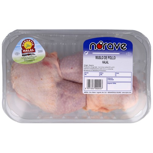 NORAVE Muslos de pollo con piel, con garantía Halal Bandeja