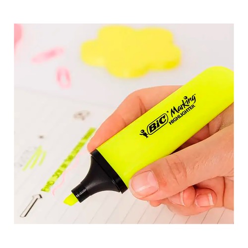2 marcadores fluor amarillo, BIC.