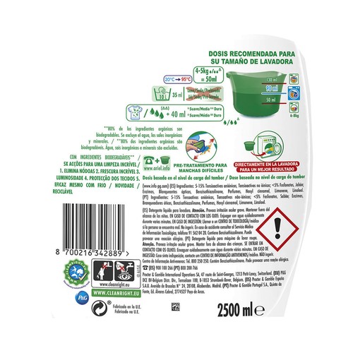 ARIEL Original Detergente líquido para lavadora, con acción 5 en 1.  50 lavados