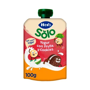 HERO Solo Bolsita de yogur líquido con zumo de frutas y cookies, a partir de 6 meses 100 g.