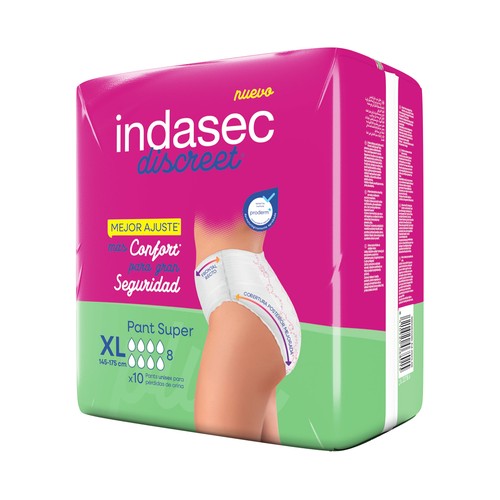 INDASEC Discreet Pants de incontinencia super, talla XL (145-175 cm), para perdidas de orina severas 10 uds