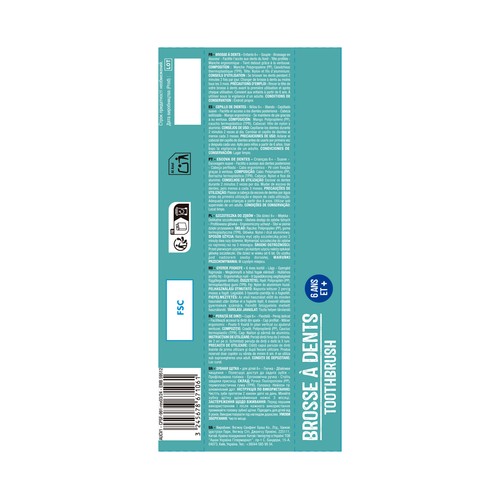 PRODUCTO ALCAMPO Cepillo dental infantil (a partir de 6 años) con cabezal ovalado y filamentos suaves.