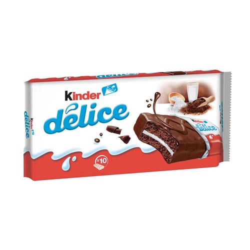 Bizcocho de chocolate relleno de crema de leche KINDER DELICE pack de 10 uds.