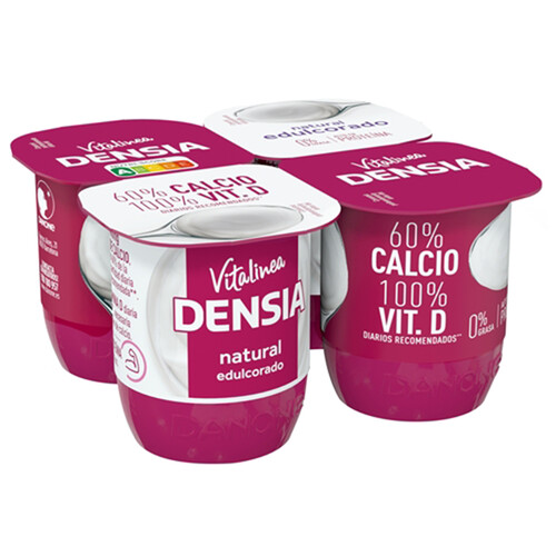 DENSIA Yogur desnatado natural edulcorado, que ayuda a el control de la densidad ósea Vitalinea de Danone 4 x 120 g.