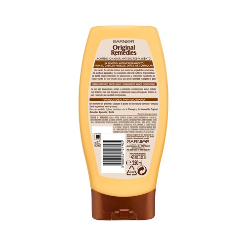ORIGINAL REMEDIES Acondicionador con aceite de aguacate y manteca de karité para cabello rebelde y encrespado ORIGINAL REMEDIES de Garnier 250 ml.