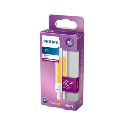 Bombilla Led R7S, 7,2W=60W, luz cálida 3000K, 118mm, no regulable, PHILIPS.