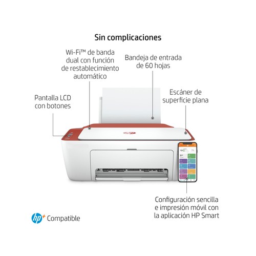 Impresora multifunción HP DeskJet 2723e 26K70B, WiFi, USB, color, 6 meses de impresión Instant Ink con HP+, HP Smart App.