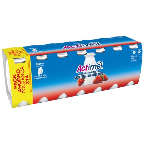 ACTIMEL de Danone Leche fermentada con Lcasei y sabor a fresa 14 x 100 g.