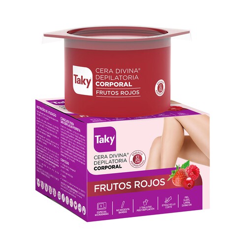 Cera depilatoria corporal para microondas, con esencias de frutos rojos TAKY Sensaciones 400 ml.