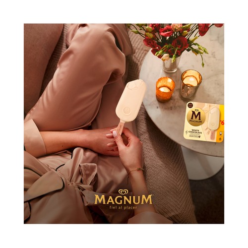 MAGNUM de Frigo Bombón de helado de vainilla recubierto de chocolate blanco 6 x 100 ml.