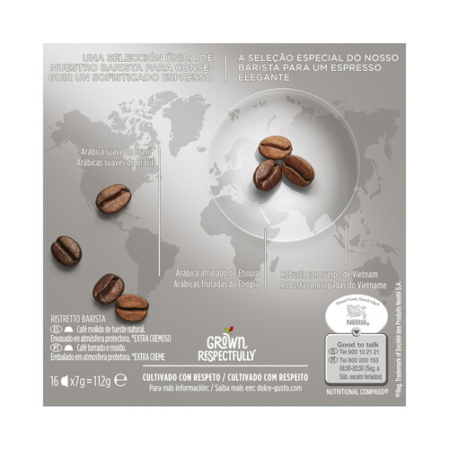 NESCAFÉ DOLCE GUSTO Café molido de tueste Expresso Barista en cápsulas, intensidad 9 NESCAFÉ DOLCE GUSTO 16 uds.112 g.