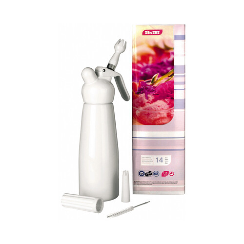 Sifón para nata con cepillo de limpieza y cepillo de recambio, 0,5 litros de capacidad, IBILI.