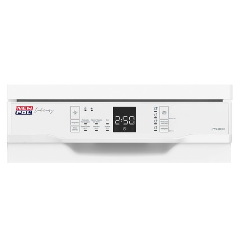Lavavajillas NEW POL NWD456W.1, capacidad: 10 servicios, clasificación energética: E, H: 85cm, A: 44,8cm, F: 59,8cm.